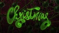 Christmas word lettering written with green fire flame or smoke on molecular hitech network background. 3d illustration Royalty Free Stock Photo
