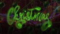 Christmas word lettering written with green fire flame or smoke on molecular hitech network background. 3d illustration Royalty Free Stock Photo