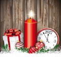 Christmas Worn Wood Candle Clock Gift Baubles