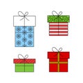 Christmas wrapped gifts vector outlined icons