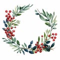 Forest Wreath Clipart: Realistic Watercolor Graphic With Berries And Twigs Royalty Free Stock Photo