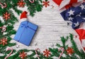 Christmas wreath and american flag Royalty Free Stock Photo