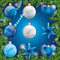 Christmas wreath with balls. Congratulation. New Year`s and Christmas.