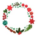 Christmas Wreath with Baubles and Greenery Royalty Free Stock Photo