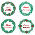 Christmas wreath with berries and cones, fir branches, holly, juniper and inscriptions Royalty Free Stock Photo