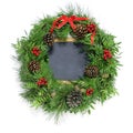 Christmas wreath and a blank chalkboard