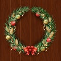 Christmas wreath border. Frame of green pine. Merry Christmas and Happy New Year 2019. Branches of a Christmas tree in the snow. D Royalty Free Stock Photo