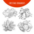 Christmas wreath bows, bells, candle vector sketch Royalty Free Stock Photo