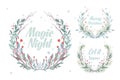 Christmas wreath card. Winter Watercolor painting illustration. Berry wreath for Christmas greeting. New year holiday