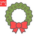 Christmas wreath color line icon, merry christmas and xmas, christmas decorative sign vector graphics, editable stroke Royalty Free Stock Photo