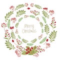 Christmas design composition of poinsettia, mistletoe, fir branches, cones, holly and other plants. Cover, invitation, banner, gr Royalty Free Stock Photo