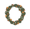 Christmas wreath decorated with festive ornament. Xmas fir circle with holiday decoration. Traditional round green decor Royalty Free Stock Photo