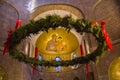 Christmas wreath decorates the interior of Abbey of the Dormition Basilica. Old city of Jerusalem Israel