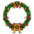 Christmas wreath decoration with bauble and gold bouquet ribbon Royalty Free Stock Photo