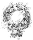Christmas wreath, decoration sketch for New Year background