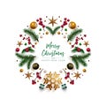 Christmas wreath design with festive Christmas decoration ornaments and objects