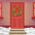 Christmas wreath door holiday decoration new year celebration vintage cartoon vector illustration Royalty Free Stock Photo