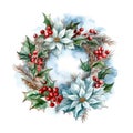 Christmas wreath with fir branches, isolated white background