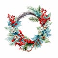 Christmas wreath with fir branches, isolated white background Royalty Free Stock Photo