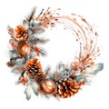 Christmas wreath with fir branches, isolated white background