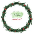 Christmas wreath of fir branches. Round frame for the design of Christmas invitations