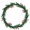 Christmas wreath of fir branches. Round frame for the design of Christmas invitations