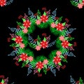 Christmas wreath with fir tree Wreath with berries and flowers,