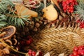 Christmas wreath with ginger biscuits and blue spruce Royalty Free Stock Photo