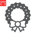 Christmas wreath glyph icon, merry christmas and xmas, christmas decorative sign vector graphics, editable stroke solid Royalty Free Stock Photo