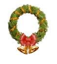 Christmas wreath with golden gerland, red bow and bells Royalty Free Stock Photo