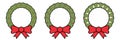 Christmas wreath in green and red ribbon. Merry xmas ornament in flat. White angel and candy cane icons on wreath frame. Isolated Royalty Free Stock Photo