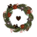 Floral Christmas wreath isolated on white