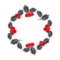 Christmas wreath. Holly berry vector. Christmas symbol, holiday plant isolated on white background, winter illustration Royalty Free Stock Photo