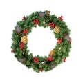 Christmas wreath isolated on white background. Christmas decoration. 3D render. Royalty Free Stock Photo