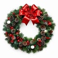 Christmas wreath isolated on white background, holiday decoration, post-processed, generative ai Royalty Free Stock Photo