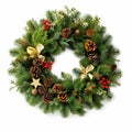 Christmas wreath isolated on white background, holiday decoration, post-processed, generative ai Royalty Free Stock Photo