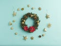 Christmas wreath on light blue background Royalty Free Stock Photo