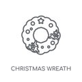 Christmas wreath linear icon. Modern outline Christmas wreath lo