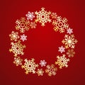 Christmas Wreath made of golden and white snowflakes. Elegant vector greeting card, poster, flyer. Creative ornament Royalty Free Stock Photo