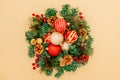 Christmas Wreath Made of Naturalistic Looking Pine Branches Decorated