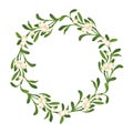 Christmas wreath with mistletoe branches. Vector illustration