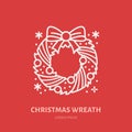 Christmas wreath, new year decoration flat line icon. Winter holidays vector illustration, sign for celebration party Royalty Free Stock Photo