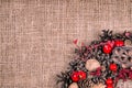 Christmas wreath on an old brown cloth Royalty Free Stock Photo
