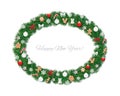 Christmas wreath oval frame decorated with gingerbread cookies, balls and snowflakes.