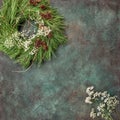 Christmas wreath with pine cones white flowers vintage Royalty Free Stock Photo