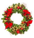 Christmas wreath with poinsettia flowers