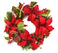 Christmas wreath with poinsettia on white Royalty Free Stock Photo