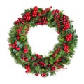 Christmas Wreath with Red Berries Isolated on White Royalty Free Stock Photo