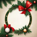 Christmas wreath with red bow and baubles. AI generated Royalty Free Stock Photo