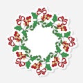 Christmas wreath with red bow, holly berries Royalty Free Stock Photo